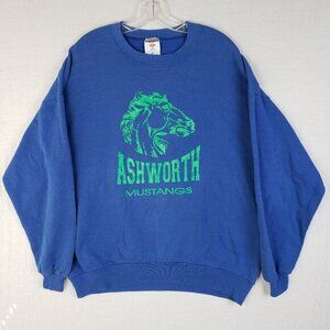 Vintage JERZEES Ashworth Mustangs Sweatshirt Blue size 2X Sweater Fleece Lined